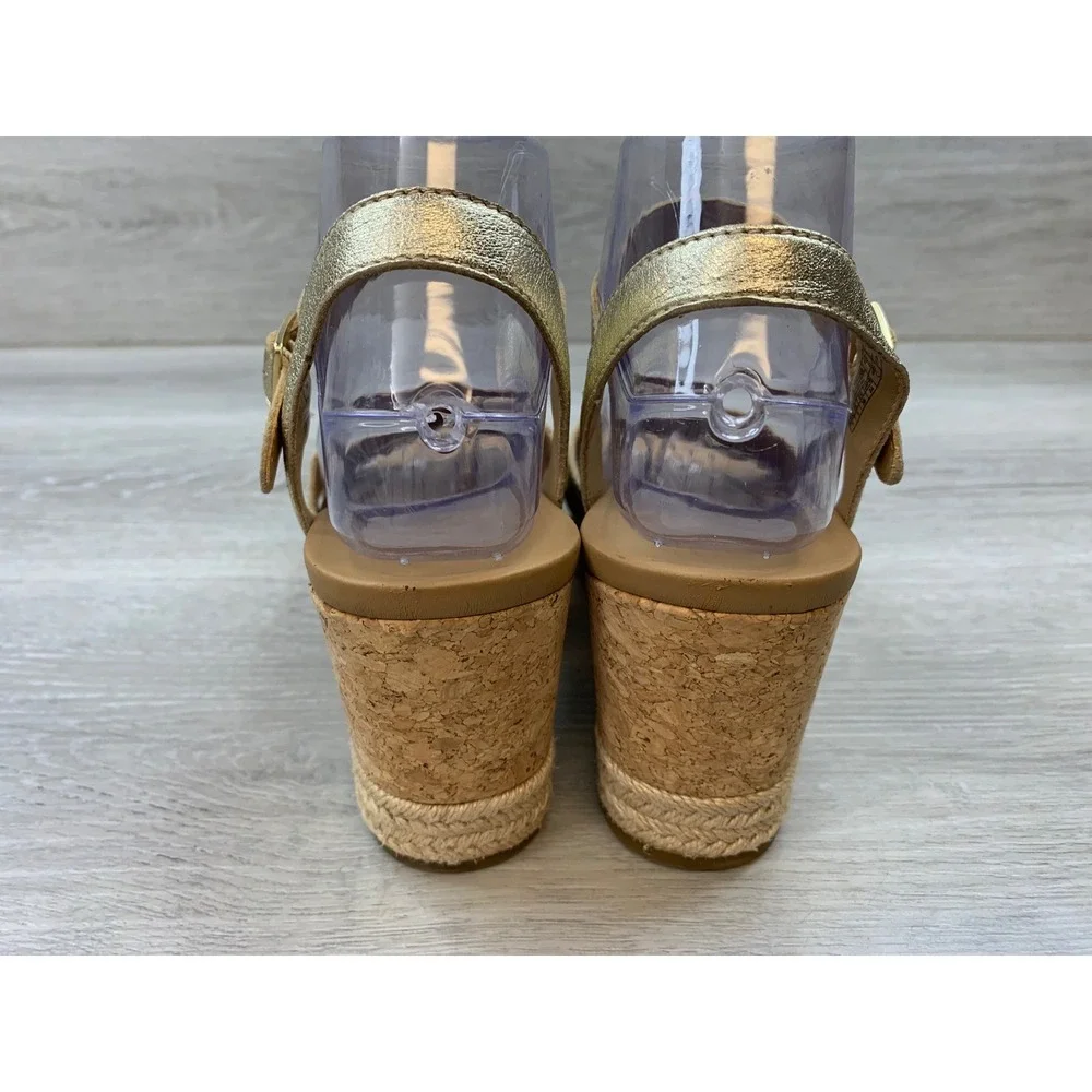 UGG Yarrow Women's Metallic Gold Leather Cork Espadrille Wedge Sandals 7